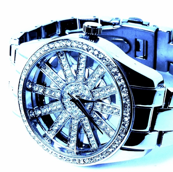 Black and Rose Gold ladies Iced out watch by Geneva Platinum Silver watch - Picture 3 of 5